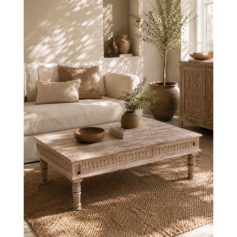 Aster - Table basse en bois massif de manguier sculpté (1/5)