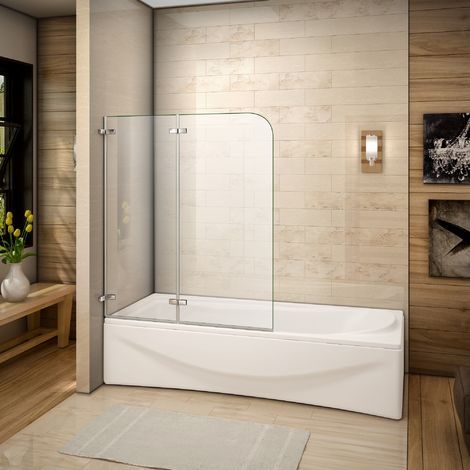Aica Sanitaire – Pare baignoire pivotant et repliable 120x140cm – Verre trempé 6mm anticalcaire – Montage réversible gauche/droite – Charnières 180 degrés (1/5)