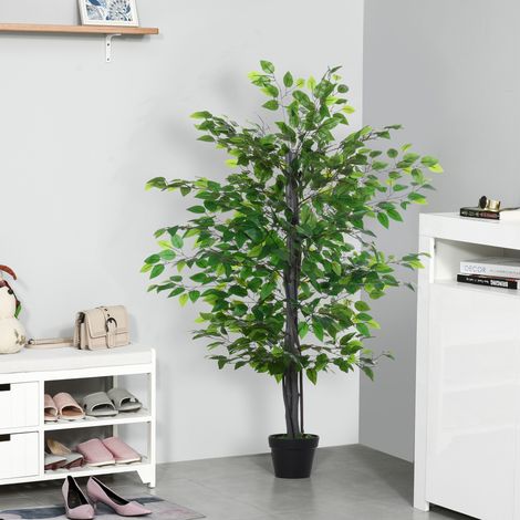 Albero/pianta di ficus artificiale Outsunny, alto 1,45 m, con tronco, rami, viti, licheni e foglie, estremamente realistico, vaso incluso.