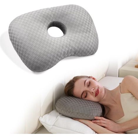 Oreiller d'oreille - Oreiller donut - Oreiller pour dormeurs latéraux - Design incurvé pour le soutien de la nuque et des épaules - 1 - Idéal pour les dormeurs latéraux - Gris (1/5)