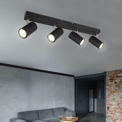Deckenleuchte Spot 4 flammig Deckenstrahler schwarz LED Deckenlampe Wohnzimmer modern, schwenkbare Strahler, Metall, 4x 4,5W 4x 400lm warmweiß, LxBxH 56x6x12 cm