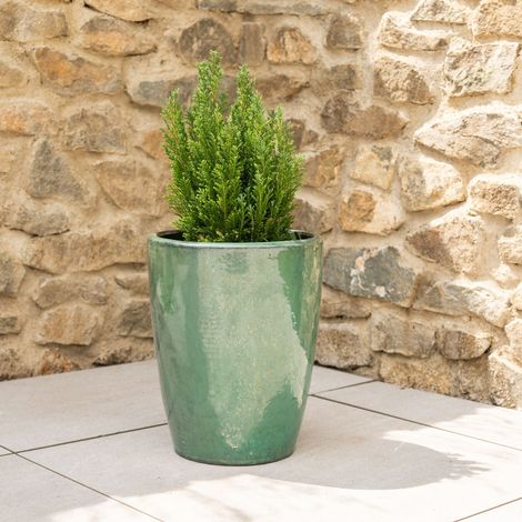 Pot grande taille d'extérieur MAZARIN 27x34cm jade, fait main en terre cuite émaillée, résistant au gel (1/5)