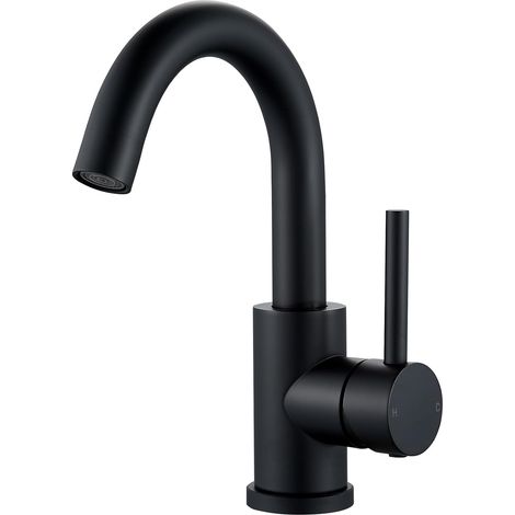 Mitigeur de Lavabo Noir, Robinet Salle de Bain Pivotant à 360°, Haut Robinets de Lavabo pour Salle de Bain en Acier Inoxydable, Monocommande Robinet Lavabo pour Eau Chaude/Froide, Noir (1/5)