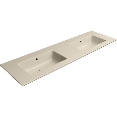 PURA vasque double en céramique Slim 142x46cm, sans trou pour robinetterie, creta mat (1/3)