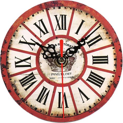 Reloj de pared redondo antiguo de MDF, estilo artístico y creativo europeo, decoración para el hogar y la oficina, 1 pieza, 7-Crezuo