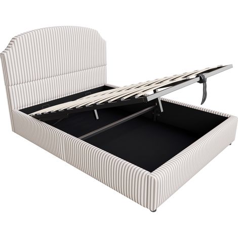 Cama canapé tapizada 140x200 cm con apertura hidráulica, tela a rayas y cabecero grande (1/5)