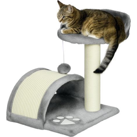 Arbre à chat 46 cm. Petite tour à chat avec grotte, balle de jeu, corde en sisal, plateforme surélevée, griffoir et arbre à chat. Convient aux chats jusqu'à 4 kg. Gris. (1/5)