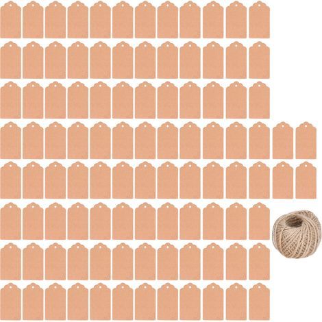 Étiquettes Cadeau DIY Papier Kraft 100 Pièces - Corde Jute 30m pour Mariage Noël Action de Grâce - Couleur Bois Double Face (1/5)