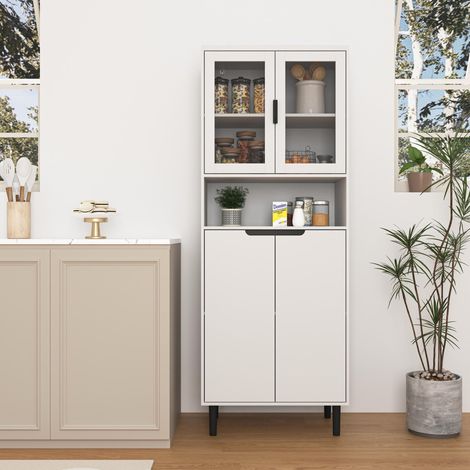 Vitrine avec portes en verre et compartiments de rangement, plateau réglable, meuble de rangement pour salon et chambre, 60 x 35 x 100 cm, Blanc (1/5)