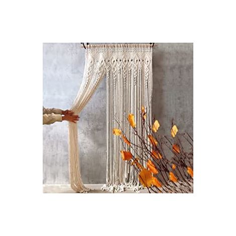 UNHO Tapiz de Macramé Bohemio Cortina de Puerta Ventana Hecha a Mano 90 x 180 cm Decoración de Hogar Boda (1/5)