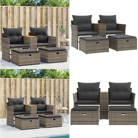 Gartensofa 2-Sitzer mit Hockern Grau Poly Rattan - Gartensofa - Outdoor Sofa - Terrassenmöbel - Lounge Set - Rattan Gartenmöbel - Home & Living (1/5)