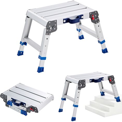 VEVOR Plataforma Plegable de Trabajo, Altura Ajustable de 305 ​​a 406 mm, Capacidad de 226,8 kg, Escalera-Taburete de Aluminio Portátil, Plegable, Antideslizante para Pintura, Mantenimiento y Hogar (1/5)