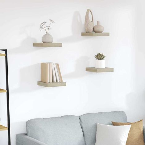 Lot de 4 Étagères murales flottantes Étagère de Rangement - Meuble de rangement Chêne 23x23,5x3,8 cm MDF BV675298 - BonneVie (1/5)
