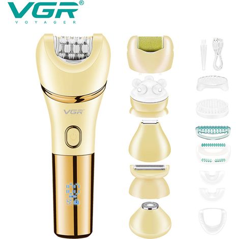 (Or) Kit d'épilation 7 en 1 pour femmes, comprenant un rasoir lavable et un épilateur électrique. (1/2)