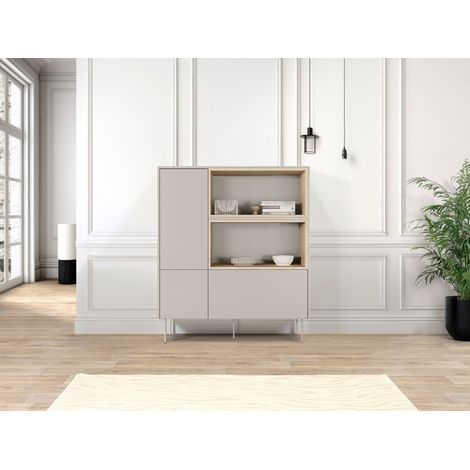 Bobochic – Buffet haut 2 portes 120 cm avec niches – Design moderne en beige – Rangement élégant pour salon ou salle à manger – Dimensions 140 x 40 cm (1/5)