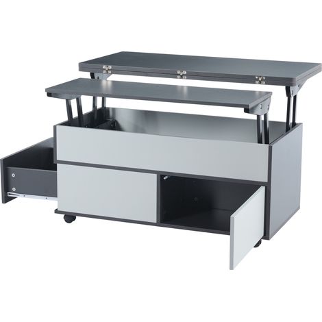 Table basse 100 x 98 x 65 cm, table de salon relevable avec rangement dissimulé et étagère, meuble de salon avec roulettes et tiroirs, table à manger multifonction à grand espace de rangement, assembl (1/5)