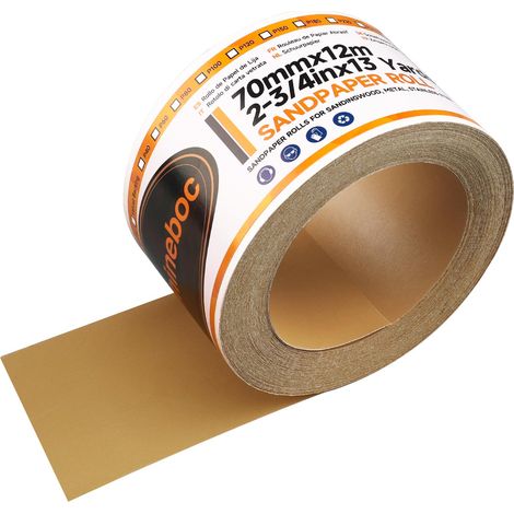 70 mm x 12 m Rouleaux de papier de verre Attaches autocollantes, Pour le bois, le métal, le plastique, l'automobile, le bloc de ponçage, Grain 800 (1/5)