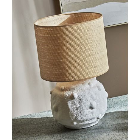 Lampe de table blanche Selene, imitation rotin, 48 cm, 30 cm de large x 48 cm de haut (1/3)