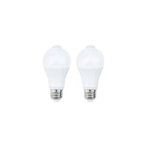 Bombilla LED infrarroja PIR de 12 W E27 con sensor de movimiento ON/OFF, A60 220 V 700 lm, equivalente a una halógena de 70 W, para escaleras, pasillos y garajes (paquete de 2, blanco cálido 2700 K) - (1/4)