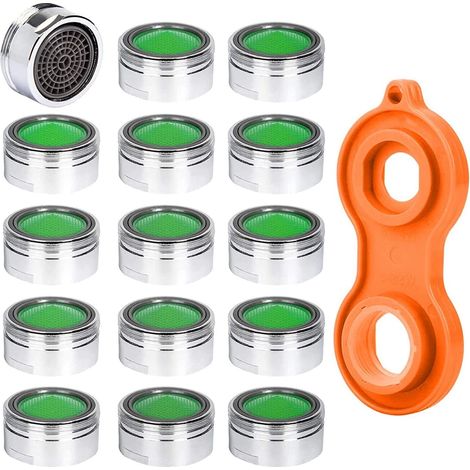 Aireador de grifo de 15 piezas, aireador de grifo M24 de acero inoxidable con filtro ABS, boquilla de ahorro de agua, aireador de rociador, herrajes para grifos de cocina y baño + 15 juntas y 1 llave (1/5)