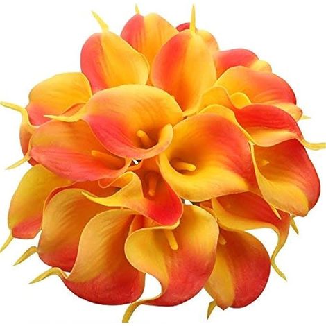 12 künstliche Calla-Lilienstiele, 36 cm lang, für Brautsträuße, Heimdekoration, orangefarben (1/5)