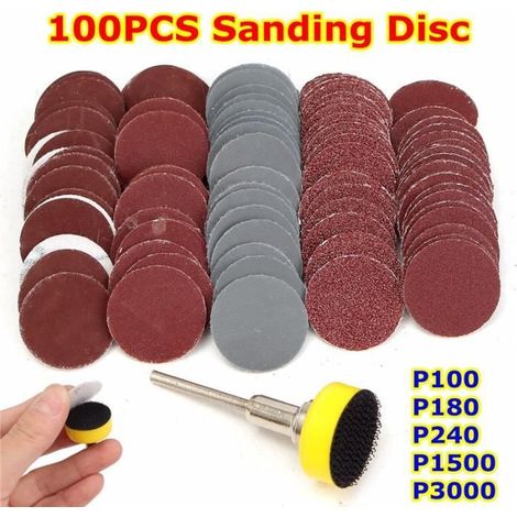 100PCS Papier De Verre Ponçage Polissage Disque Pad + Abrasifs 1 \'\' Hook & Boucle Backer 1 / 8 Inch Shank (1/4)