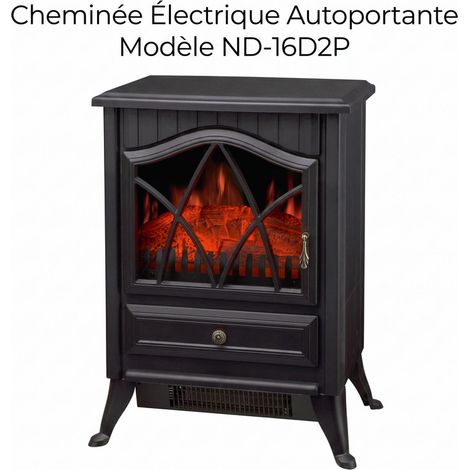 Poêle électrique avec effet de flammes LED 3D (multicolore), chauffage soufflant 900/1800 W - thermostat - vitrage sur 3 côtés - modèle sur pied - Noir