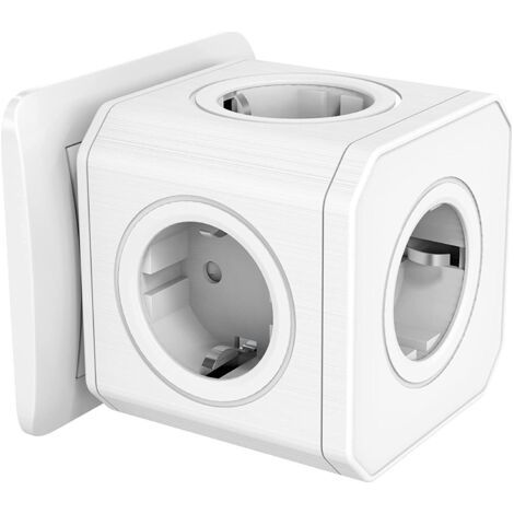 Multiprise Murale Cube,  Multiprise Cube avec 5 Prises et Protection Contre Les Surcharges, Chargeur de Voyage Portable sans Câble, Bloc Multiprise Murale avec Porte de Sécurité, Blanc (1/5)