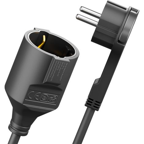 10m Cordon Alimentation Rallonge avec Fiche Plate Contact Protection Câble électrique Extension 3680W Usage Domestique Bureau Multimédia Noir (1/5)