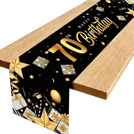 Tischläufer 70. Geburtstag Schwarz Gold 180x35cm
