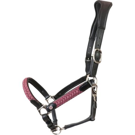 Full, NERO E BORDEAUX: Cavezza per cavalli modello Giverny in cuoio con inserti intrecciati e imbottitura su sovracapo e nasalina
