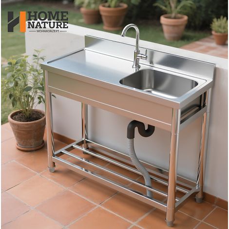 Edelstahl-Küchenspüle – 1 Becken rechts – Wasserhahn – Ablagefläche – Für Gewerbe und Außenbereich – 100 × 50 × 90 cm – Home Nature Wohnkonzept (1/5)