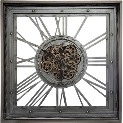 Pendule Mécanique en Métal "Swiss" 80cm Gris (1/3)