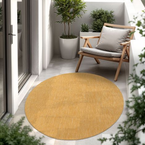 Paco Home In- & Outdoor Teppich Flachgewebe einfarbig modern wetterfest für Terrasse Küche Gelb, 120 cm Rund