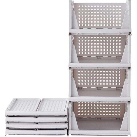 Organisateur Armoire Vetement 3 pcs Organisateur Tiroir Empilable Rangement Dressing Organisateur Plastique Boite Rangement Vetement pour Chambre, Penderie, Dressing, 43 x 32.5x 18 cm, Blanc (1/4)