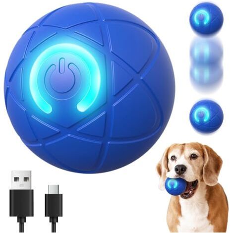 Jouet Chien Balle Interactive Intelligente, 2026 Nouve Chargement par USB Jouet pour Chien Balle Chien Indestructible, avec Vibration et Rebond Jouets pour Cadeau Chiens (Bleu)