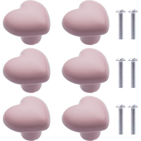 6Pcs Boutons de Placard en Céramique Boutons de Tiroir de Placard en Céramique en Forme de Cœur Poignées pour Armoires de Cuisine de Bibliothèque (Rose Clair) (1/5)