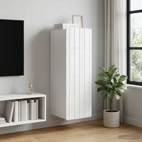 Armoire murale 1 porte 2 étagères en bois d’ingénierie blanc brillant 33 x 34,5 x 94 cm - PANGIVO (1/5)