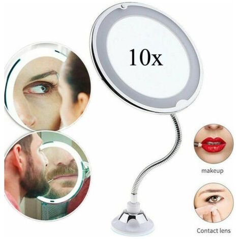 Bras Flexible Miroir Maquillage Lumière Led Zoom 10x Avec Ventouse Salle De Bain
