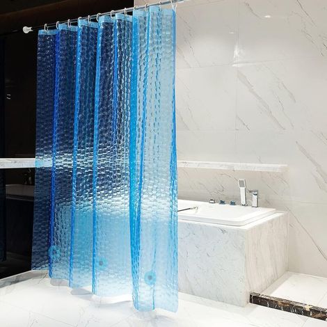 EVA-Duschvorhang, transparent, blau, wasserdichte Beschichtung, mit 3 Magneten, 180 cm x 180 cm