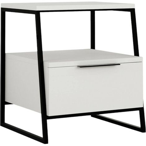 Nachtkommode Rosita, 2 Fächer, eine Schublade, Schiebetür, 45x41x50h cm Weiß