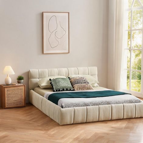 Cadre de lit beige en foam 158 x 217 x 59 cm (1/5)