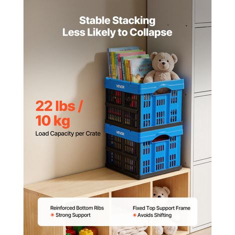 Caisse Plastique Pliable 25 L Lot de 3, Cagette Pliable avec Poignées, Charge Max. 10 kg par Caisse, Bac de Rangement Empilable pou… (1/5)