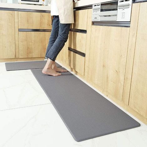 Cuisine Ensemble Tapis de 1 Pièces Non-Slip Paillasson Tapis Runner Pu En Cuir Souple Tapis de Sol Tapis Lavable Résistant Protection environnementale/Gris / 45x75cm(18x30inch) (1/5)