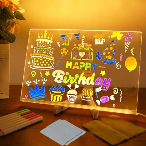 Tableau à dessin LED pour enfants - Tableau d'affichage LED amélioré 2025 - Tableau d'écriture LED - Tableau mémo lumineux - Tableau blanc LED couleur - 20 x 20 cm - Convient aux écoles, cafés, maison (1/5)