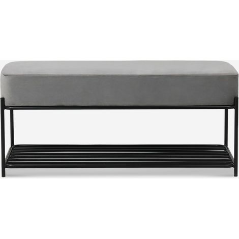 Panca scarpiera ingresso design moderno nero velluto grigio Degas - Grigio