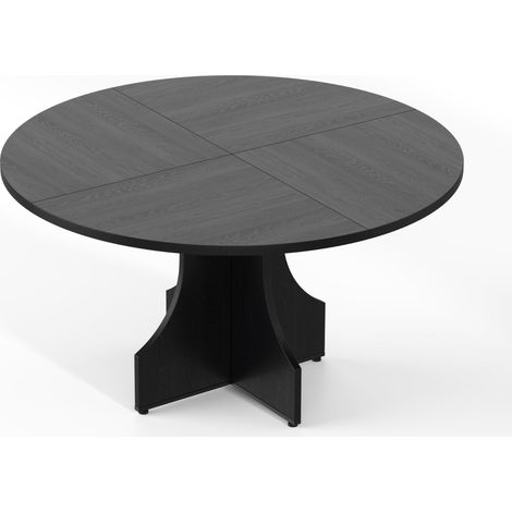 BALOVEBY - Table Ronde 120 cm Bois Rustique, Campagnard Moderne, Plateau MDF Résistant, Pied Central Stable, Accueille 4 à 6 Personnes, Noir (1/5)