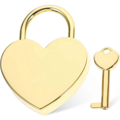 Petit cadenas avec clé, idéal pour les couples romantiques, pour cadenas de boîte à bijoux ou de valise.-5.8X4.4X0.7CM-Golden