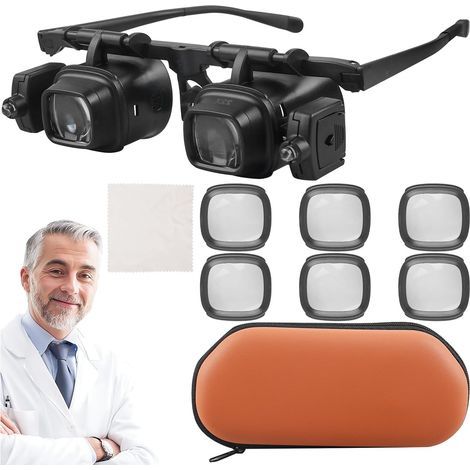 loupe bandeau LED pour porteurs de lunettes (2X/6X/10X/24X) – Loupe d'horloger et bijoutier pour le bricolage, la réparation, la lecture – Lunettes grossissantes (1/5)