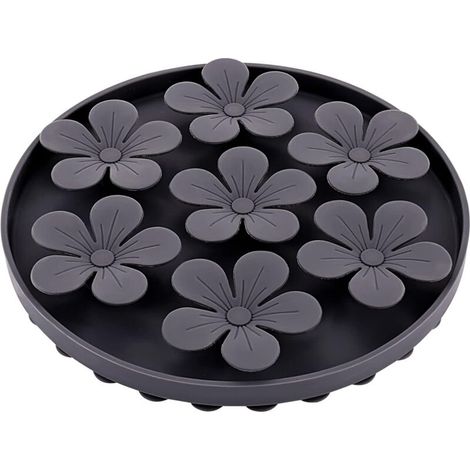Mangeoire lente pour chats/chiens de compagnie, caoutchouc de silicone souple, forme de fleur mignonne, noir (1/5)